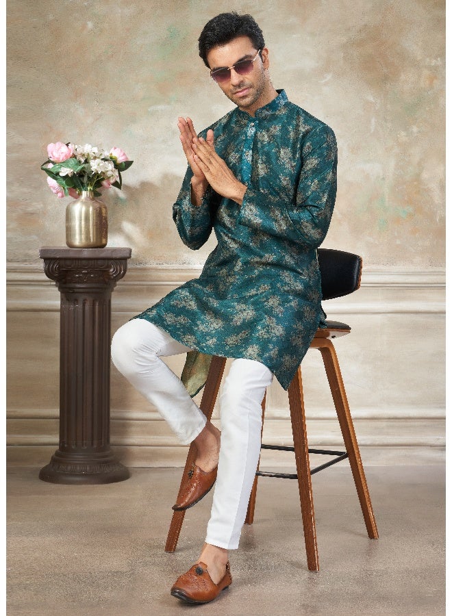 OUTLUK Teal Blue Silk Kurta for Men - Image 3